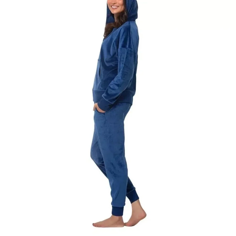 Felina Sm 2 Piece Matching Velour Zip Hoodie Jacket Jogger Pants Set Tracksuit